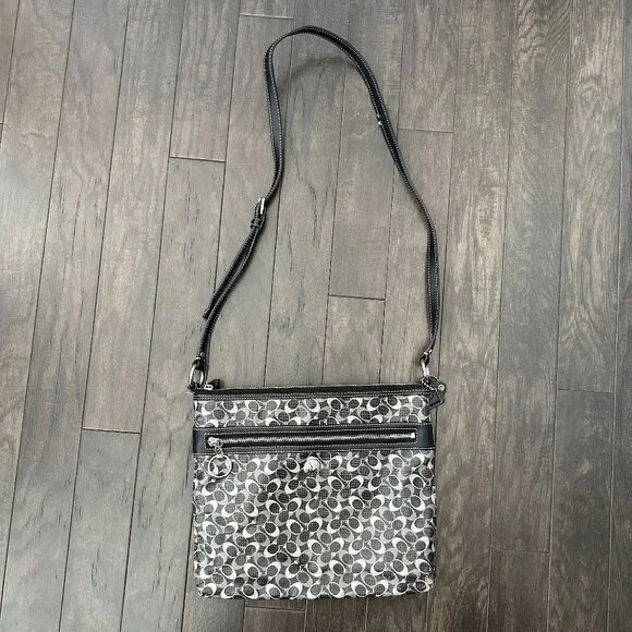 Coach Black & Gray Signature File Cross Body Bag Style #C1168-F17120 - Picture 1 of 16